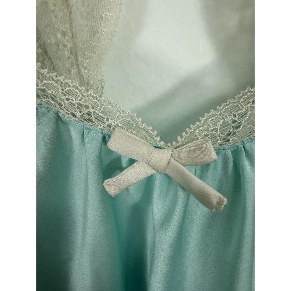 Kate Spade New York Blue Satin Bridal Chemise Nightgown Lace Detail Size Small